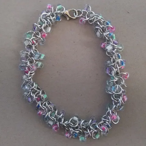 Shaggy Loops Chainmaille Bracelet - spring garden beads x2