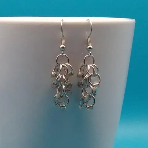 Shaggy Loops Chainmaille Earrings - silver-lined clear beads