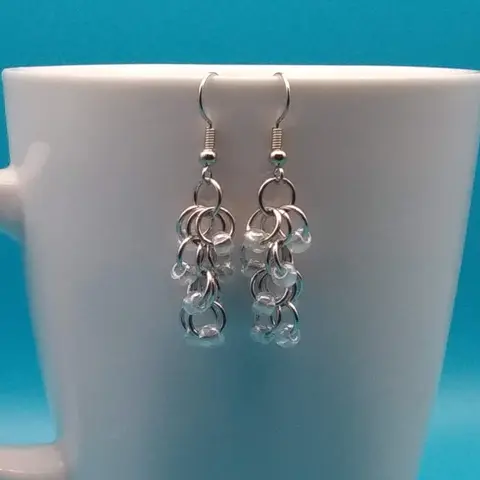 Shaggy Loops Chainmaille Earrings - crystal luster beads