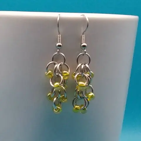 Shaggy Loops Chainmaille Earrings - yellow luster beads