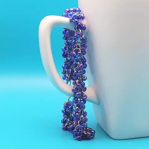 Shaggy Loops 8" Handmade Chainmaille Bracelet - Sapphire Rainbow Beads