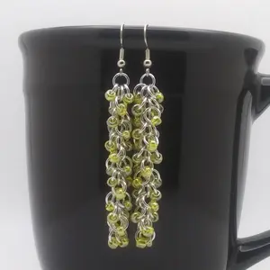 Shaggy Loops 3" Chainmaille Earrings - yellow luster beads