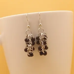 Shaggy Loops Chainmaille Earrings - Black Beads