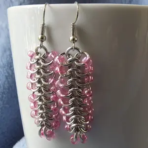 European 4in1 Pink Luster 18 gauge Handmade Chainmaille Earrings